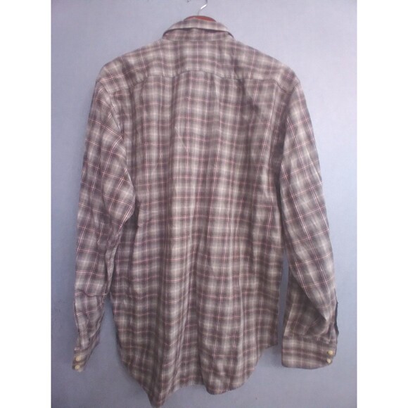 Classic Brown Plaid Button-Down Shirt Long Sleeve Casual Collared - Picture 3 of 4